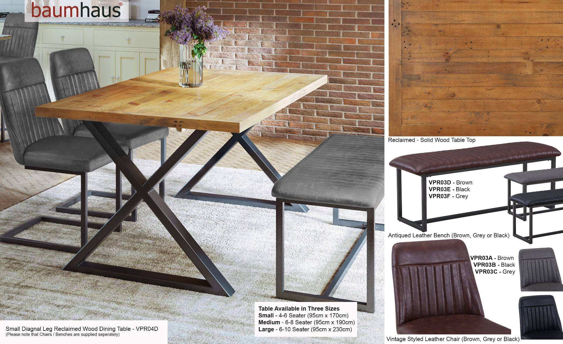 Urban Elegance - Reclaimed SMALL (Diagnal Leg / 95cm x 170cm top) by Baumhaus - Price Crash Furniture
