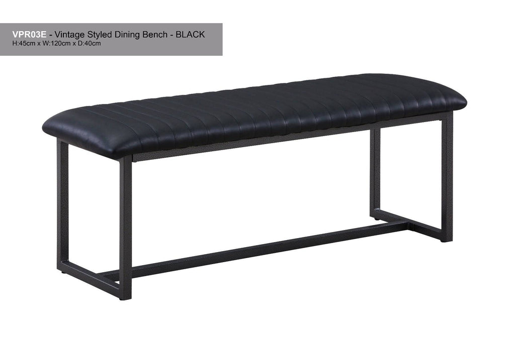 Vintage Styled Black PU Leather Dining Bench - Price Crash Furniture