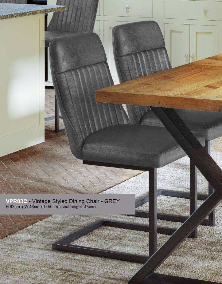 Vintage Styled Grey PU Leather Dining Chair (Pack of Two) - Price Crash Furniture