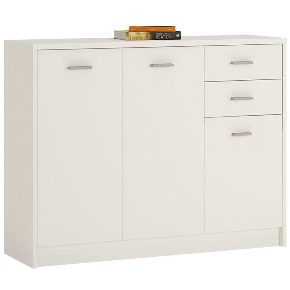 4 You 3 Door 2 Drawer Wide Cupboard In Pearl White - Price Crash Furniture