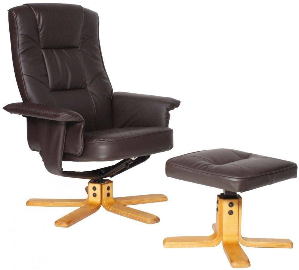Alphason Drake Faux Leather Recliner Chair with Footstool in Brown - Price Crash Furniture