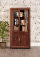 Baumhaus Mayan Walnut Large Glazed Bookcase - CWC01D - Price Crash Furniture