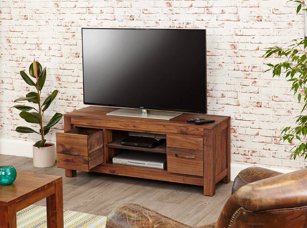 Baumhaus Mayan Walnut Low Widescreen Television Cabinet - Price Crash Furniture