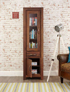 Baumhaus Mayan Walnut Narrow Glazed Bookcase - Price Crash Furniture