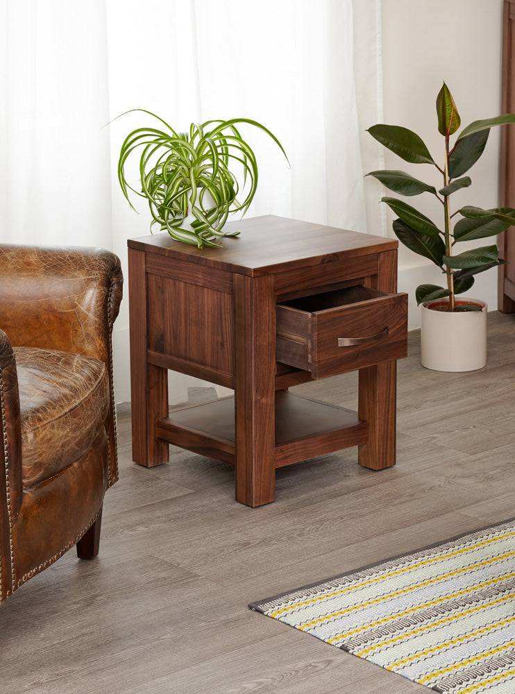 Baumhaus Mayan Walnut One Drawer Lamp Table - Price Crash Furniture