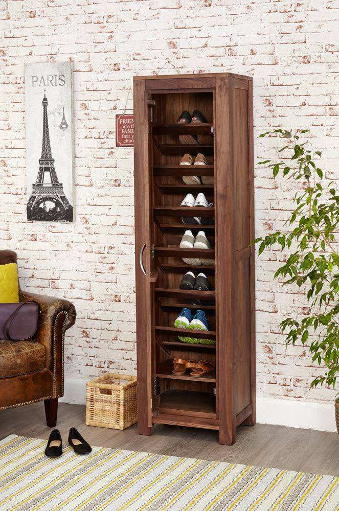 Baumhaus Mayan Walnut Tall Shoe Cupboard - Price Crash Furniture
