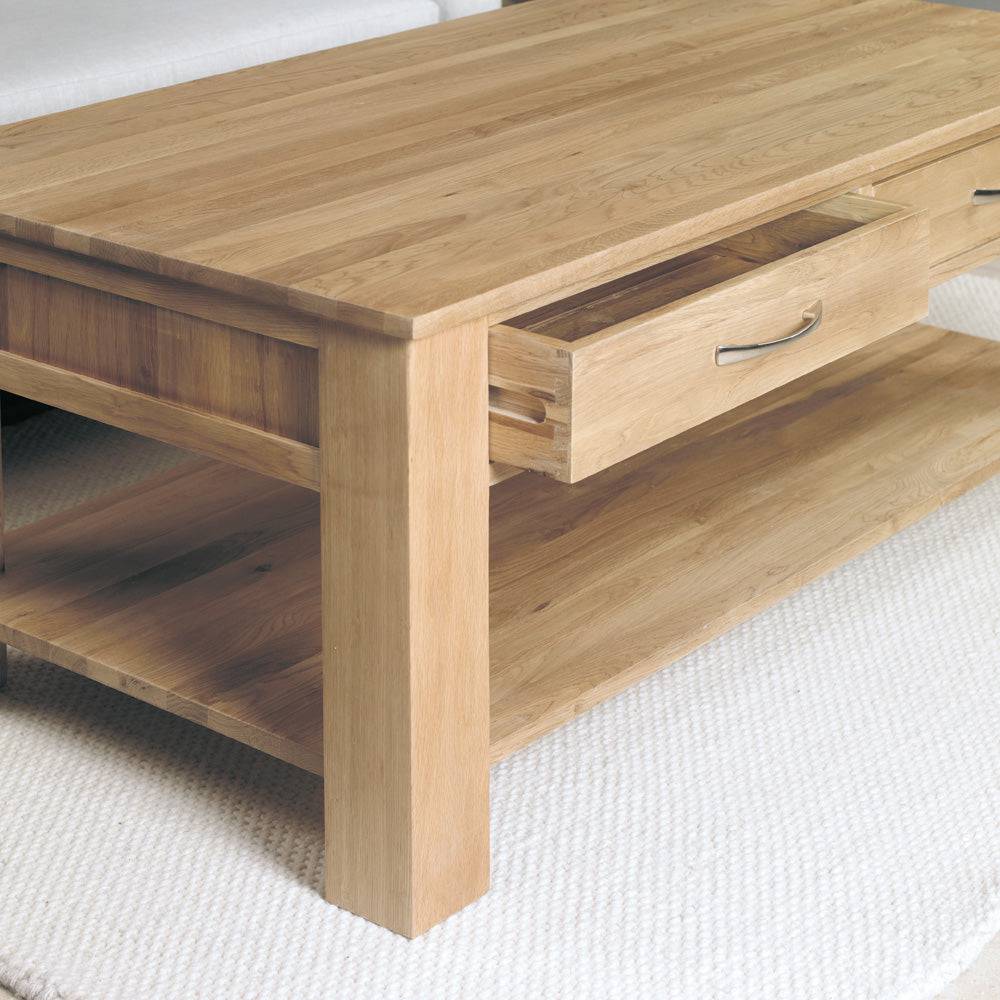 Baumhaus Mobel Oak Four Drawer Coffee Table - COR08D - Price Crash Furniture