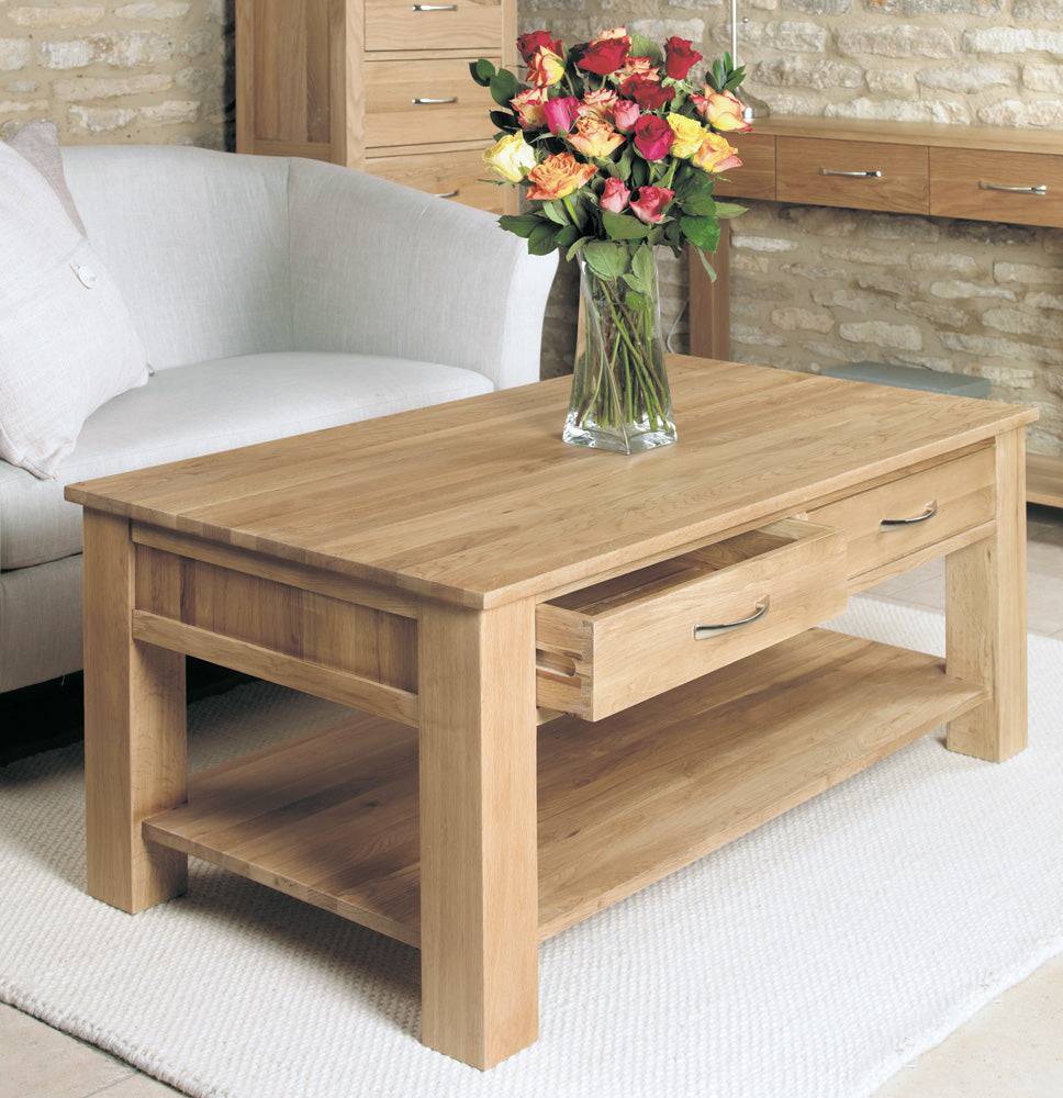 Baumhaus Mobel Oak Four Drawer Coffee Table - COR08D - Price Crash Furniture