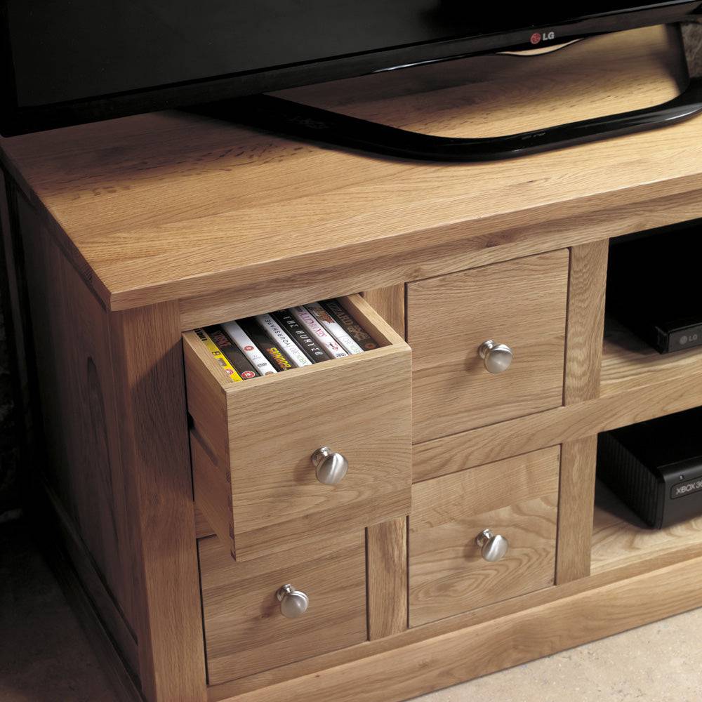 Baumhaus Mobel Oak Four Drawer Television Cabinet - Price Crash Furniture