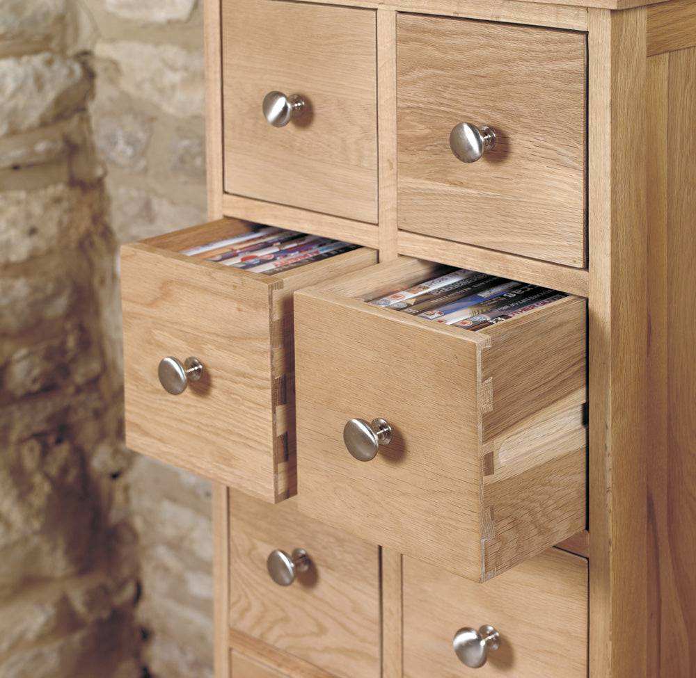 Baumhaus Mobel Oak Multi-Drawer DVD / CD Storage Chest - Price Crash Furniture