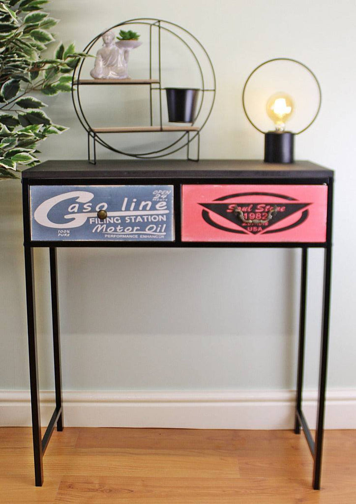 Black Console Table With 2 Drawers, Retro Design To Drawers - Price Crash Furniture