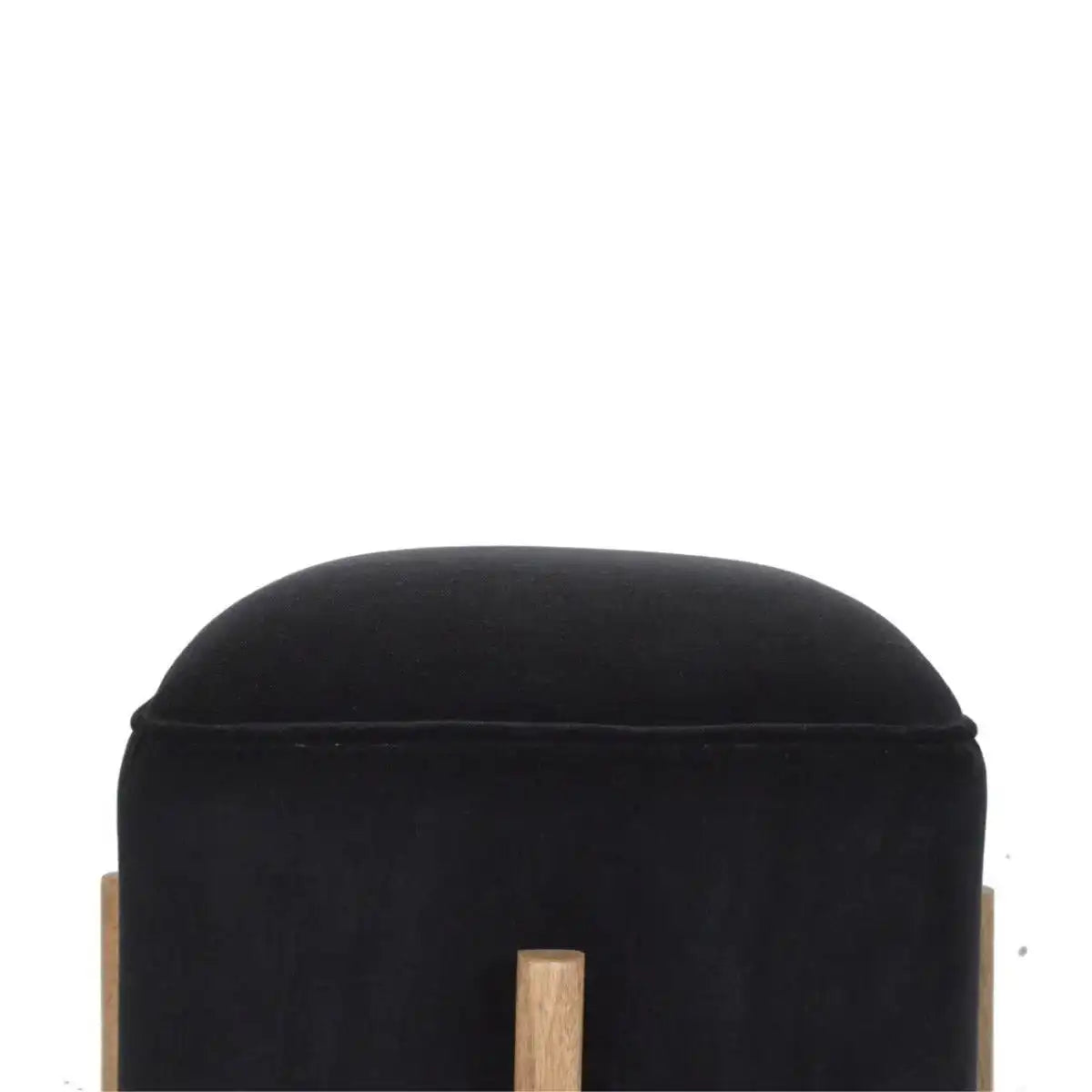 Black Velvet Footstool with Solid Wood Legs - Price Crash Furniture