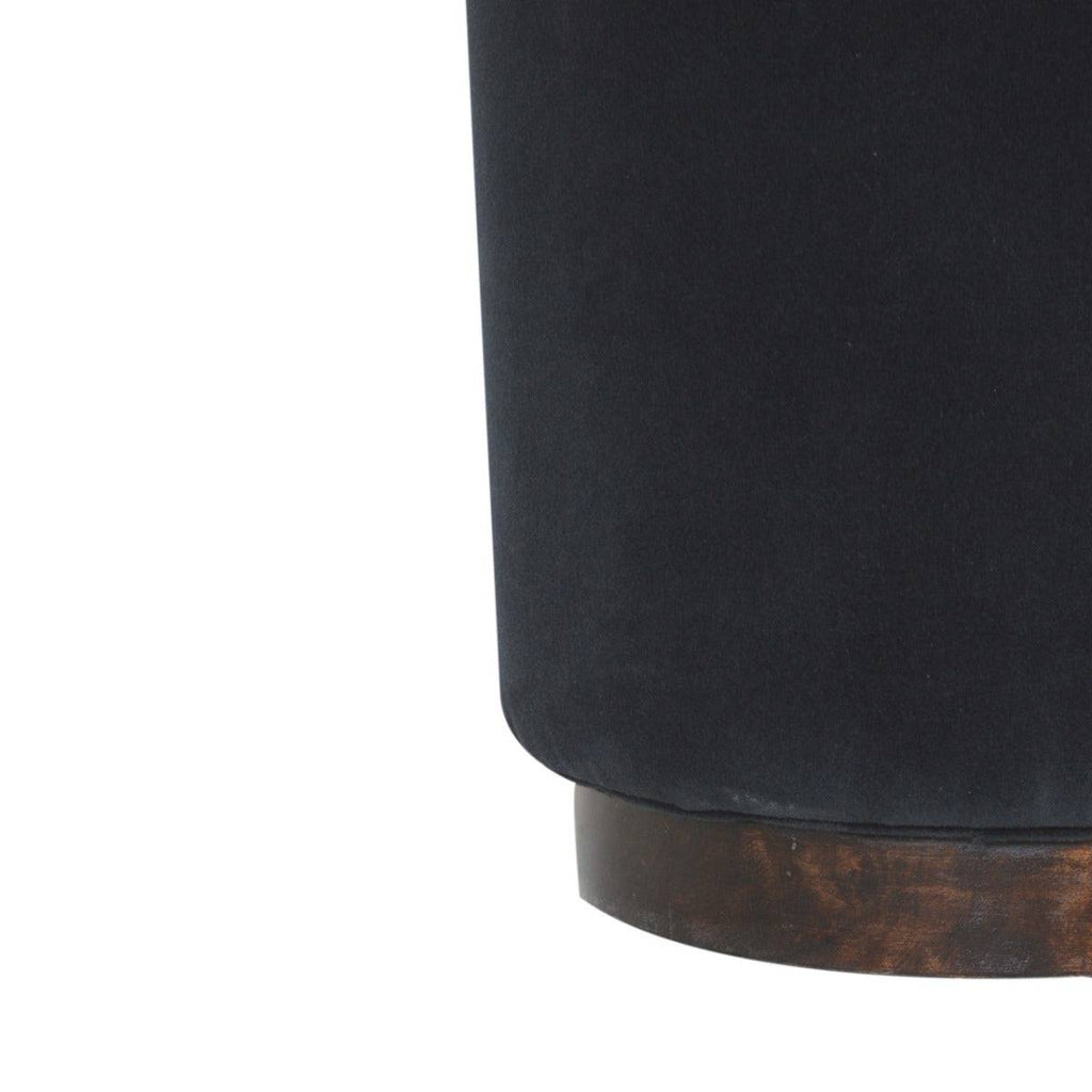 Black Velvet Footstool with Wooden Base - Price Crash Furniture