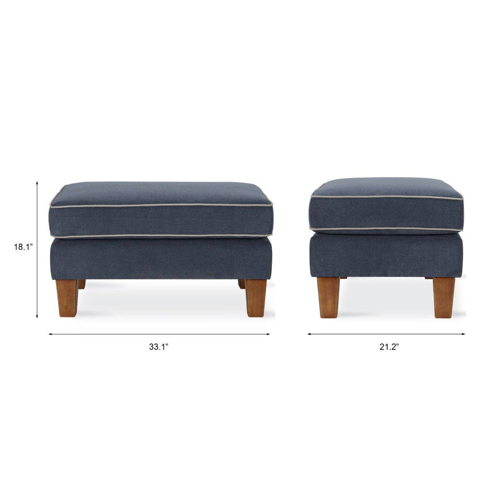 Bowen Ottoman Footstool with Contrast Welting in Blue Chenile by Dorel - Price Crash Furniture