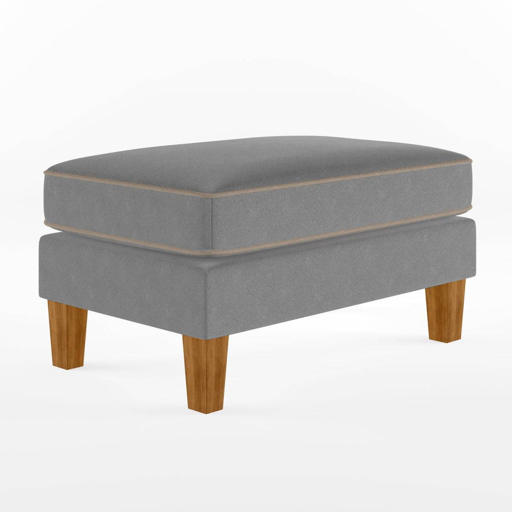Bowen Ottoman Footstool with Contrast Welting in Grey Chenile by Dorel - Price Crash Furniture
