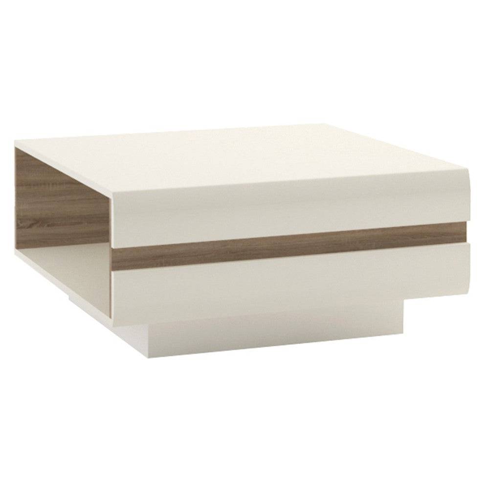Chelsea 75cm Small Coffee Table in White Gloss with Truffle Oak - Price Crash Furniture