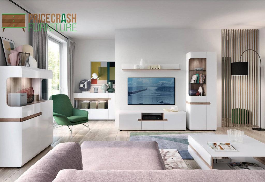 Chelsea Living 1 Door Wall Cupboard in White Gloss With Truffle Oak Trim - Price Crash Furniture