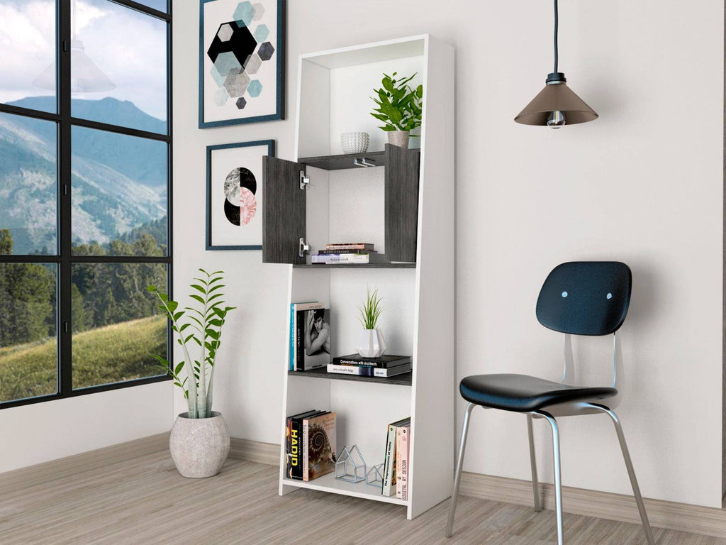 Core Dallas Bookcase with Doors in White & Carbon Grey Oak Effect - Price Crash Furniture