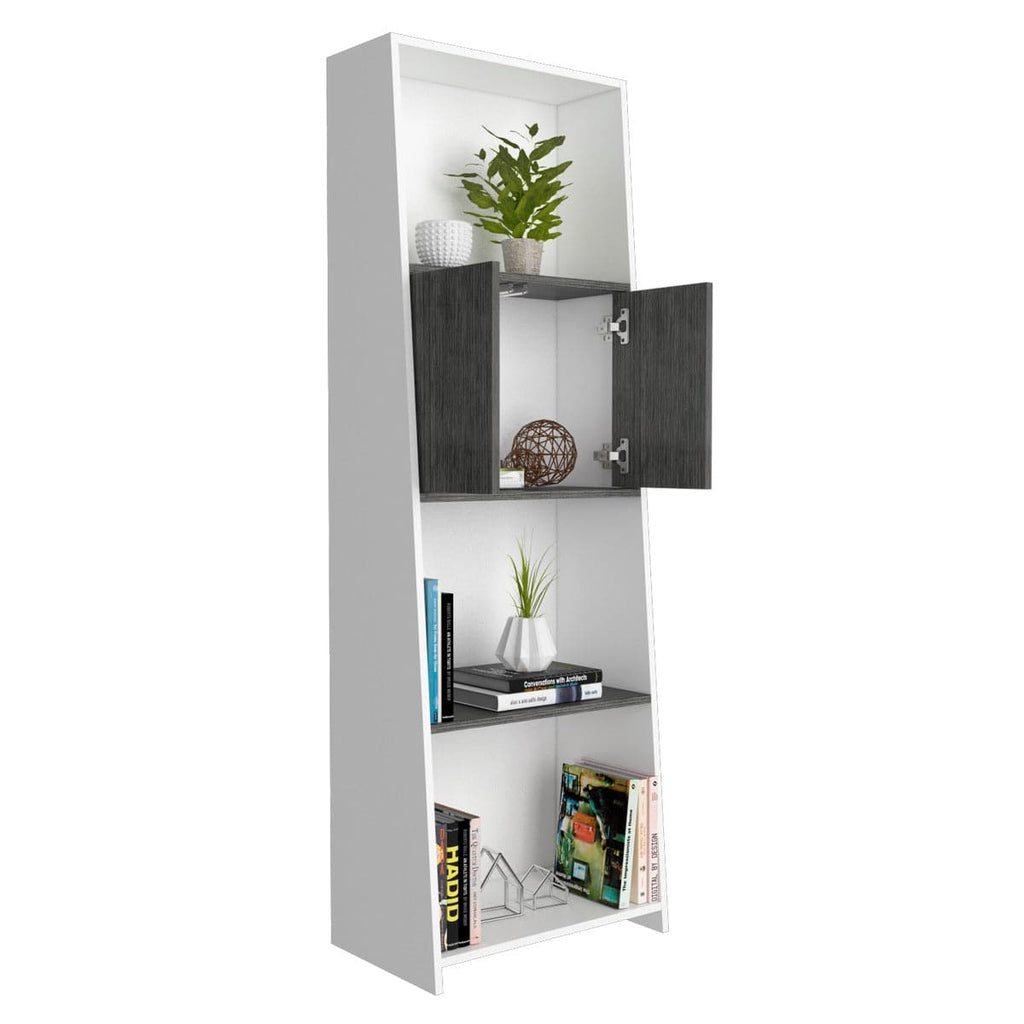 Core Dallas Bookcase with Doors in White & Carbon Grey Oak Effect - Price Crash Furniture