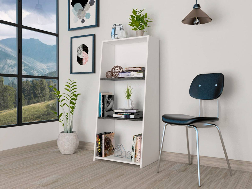 Core Dallas Low Bookcase in White & Carbon Grey Oak Effect - Price Crash Furniture