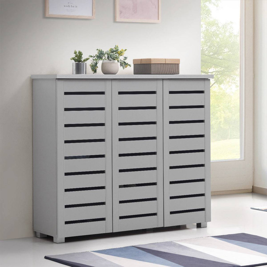 Essentials 3 Door Slatted Shoe Cabinet in Grey by TAD - Price Crash Furniture