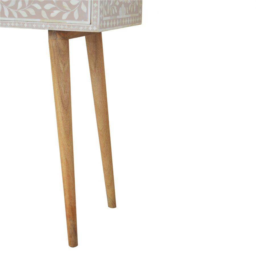 Floral Bone Inlay Console Table in Light Taupe - Price Crash Furniture