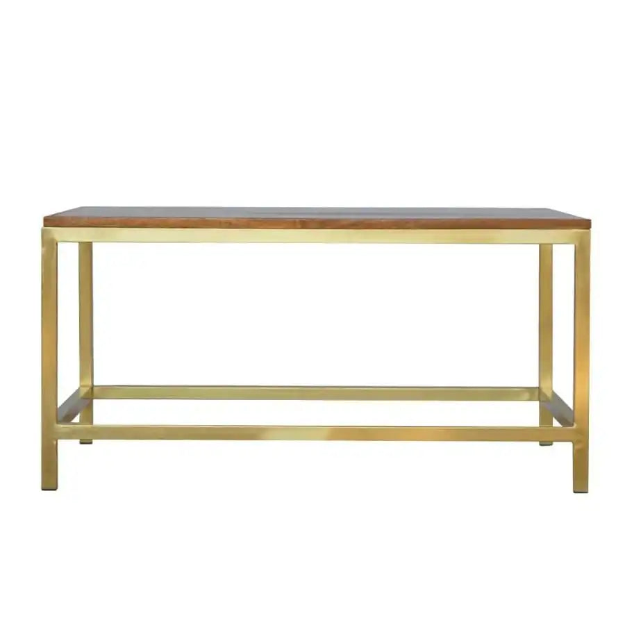 Gold Iron Base Stool with Chunky Wooden Top - Price Crash Furniture