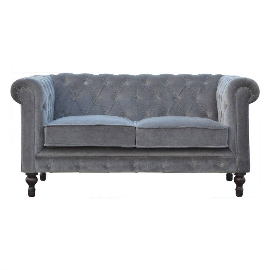 Grey Velvet 2 Seater Chesterfield Sofa - Price Crash Furniture