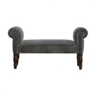 Grey Velvet Bench With Turned Feet - Price Crash Furniture