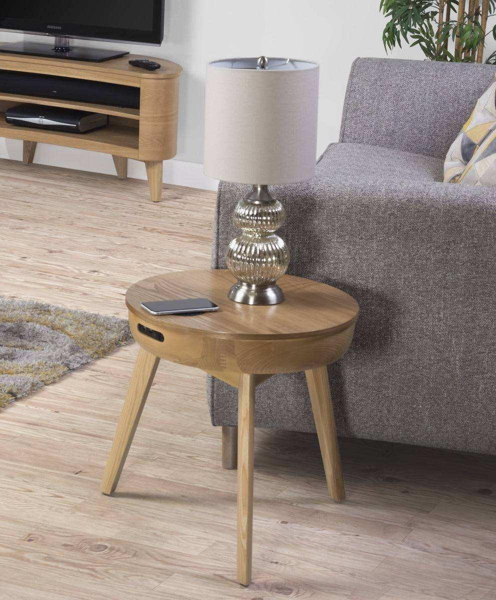 JF710 San Francisco Smart Lamp Table with Speaker and Charging in Oak by Jual - Price Crash Furniture