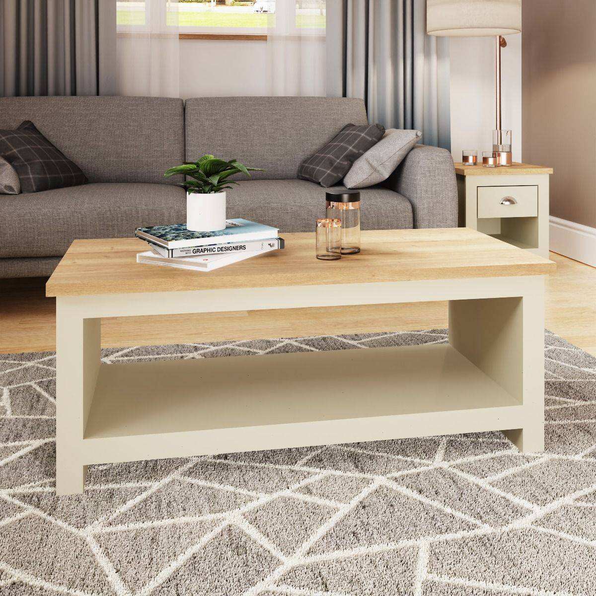 Lisbon coffee table in cream & oak by TAD - Price Crash Furniture