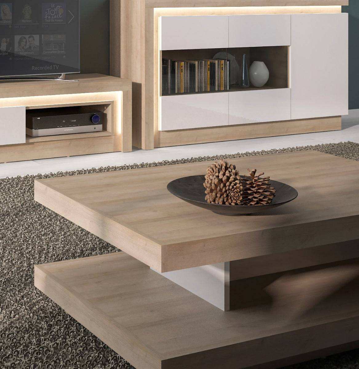 Lyon Coffee Table - Riviera Oak/White High Gloss - Price Crash Furniture