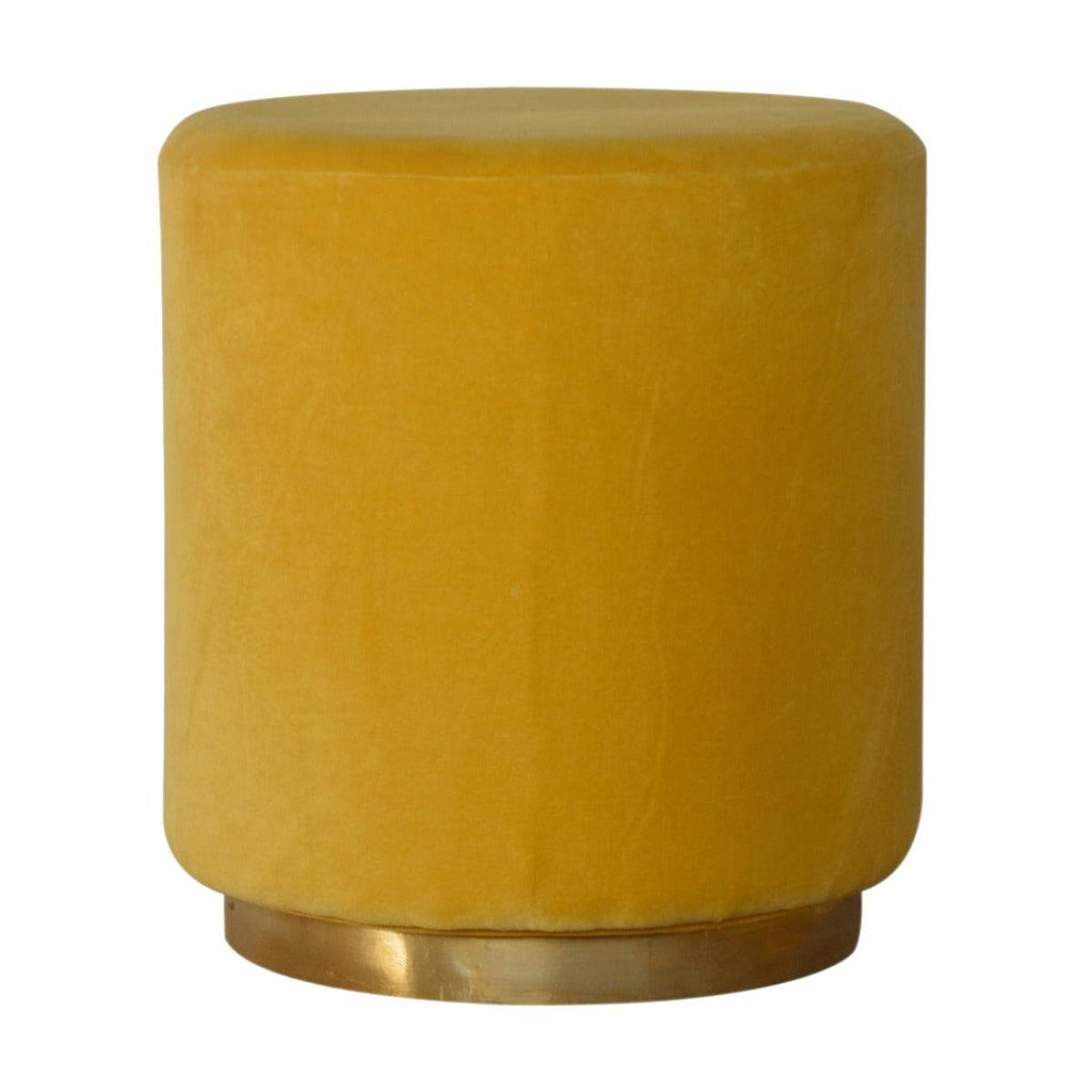 Mustard Yellow Velvet Footstool With Gold Base - Price Crash Furniture
