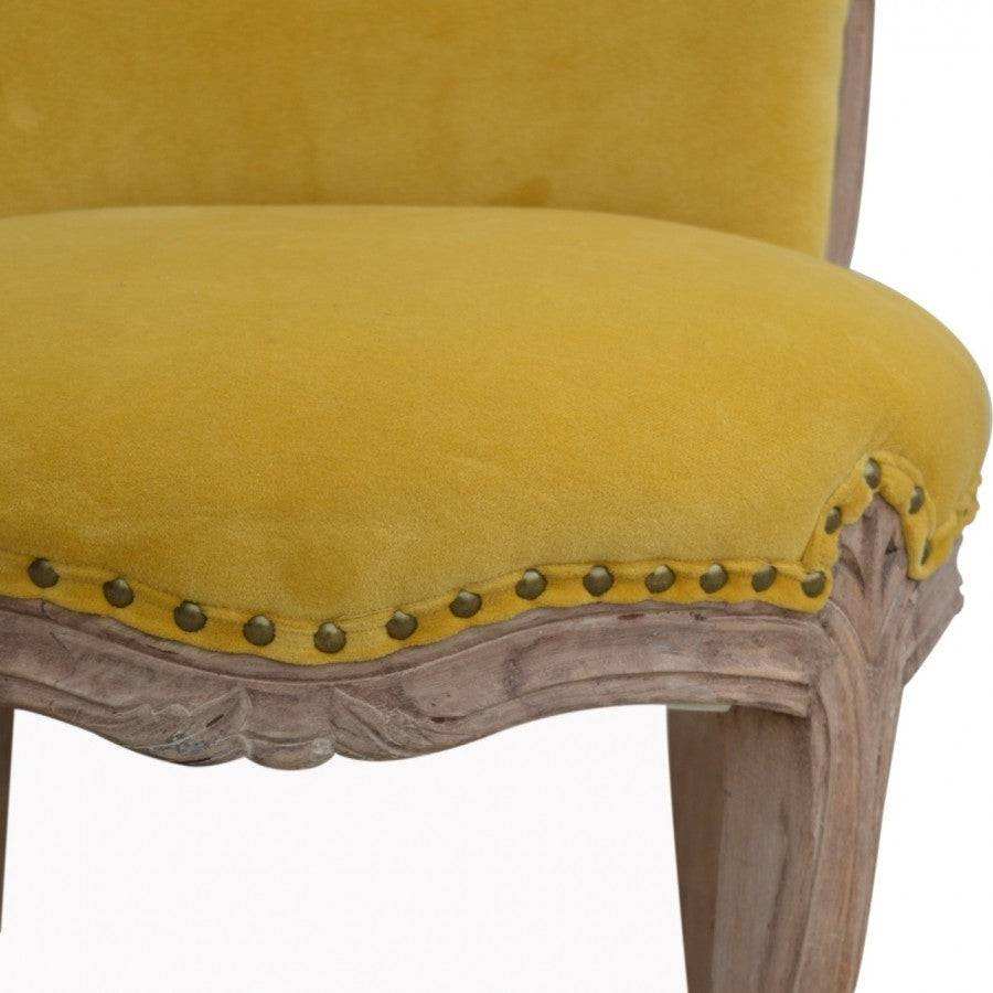 Mustard Yellow Velvet Studded Accent Chair With Cabriole Legs - Price Crash Furniture