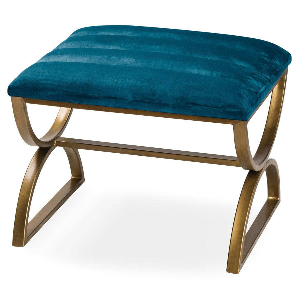 Navy And Brass Ribbed Footstool - Price Crash Furniture