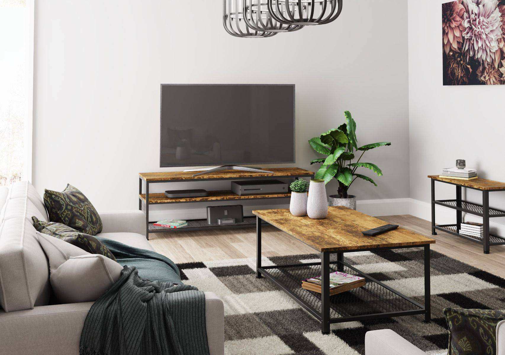 Bala Living Coffee Table rustic wood grain style & black frame - Price Crash Furniture