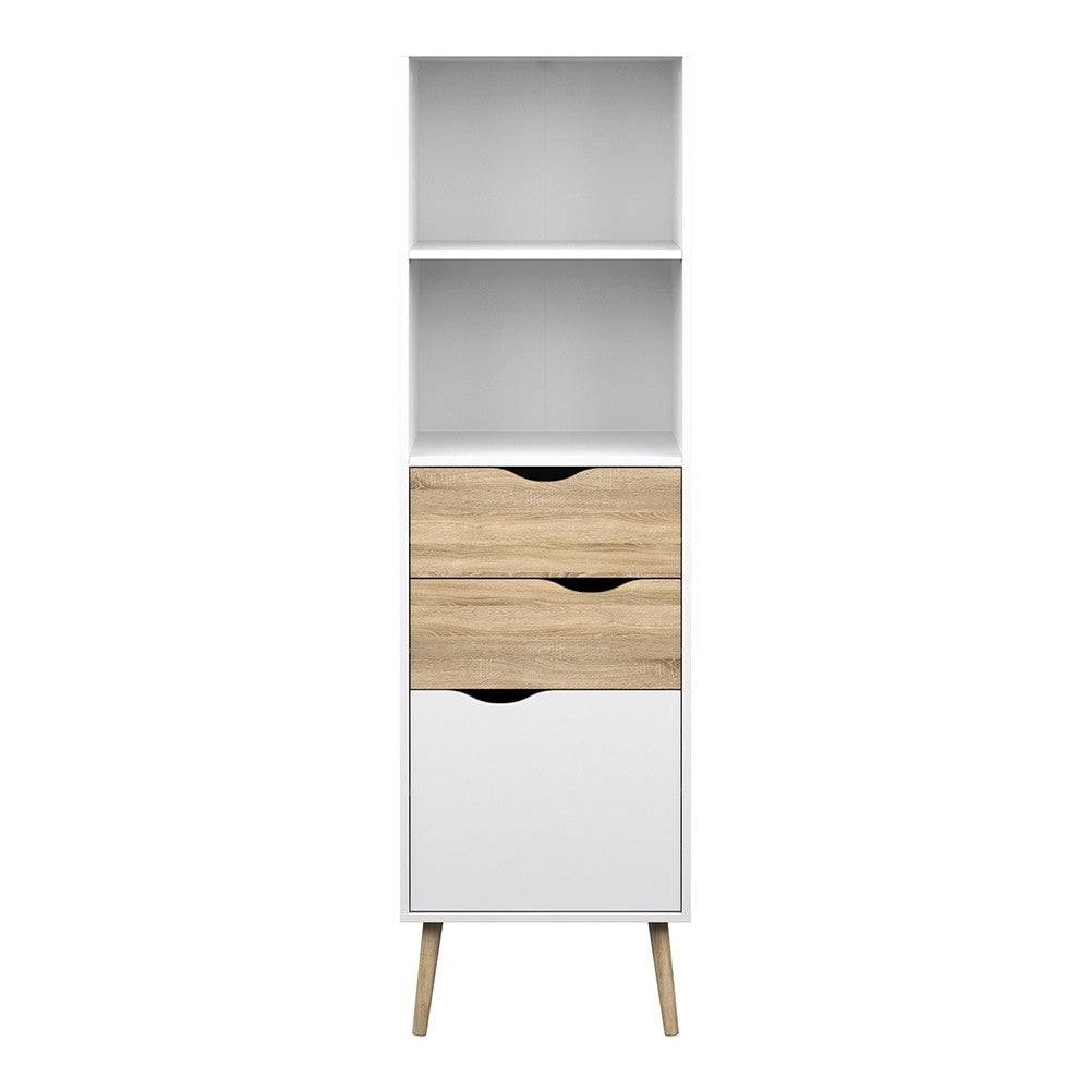 Oslo Bookcase 2 Drawers 1 Door in White and Oak - Price Crash Furniture