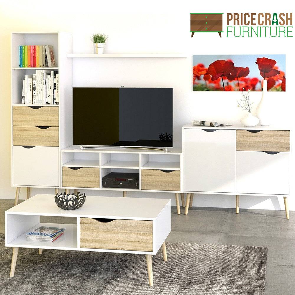 Oslo Bookcase 2 Drawers 1 Door in White and Oak - Price Crash Furniture