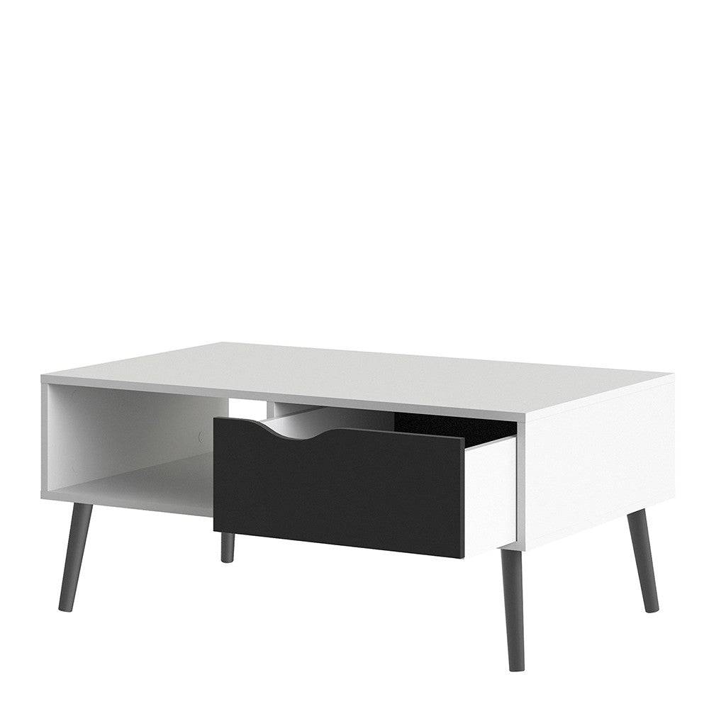 Oslo Coffee Table 1 Drawer 1 Shelf in White and Black Matt - Price Crash Furniture