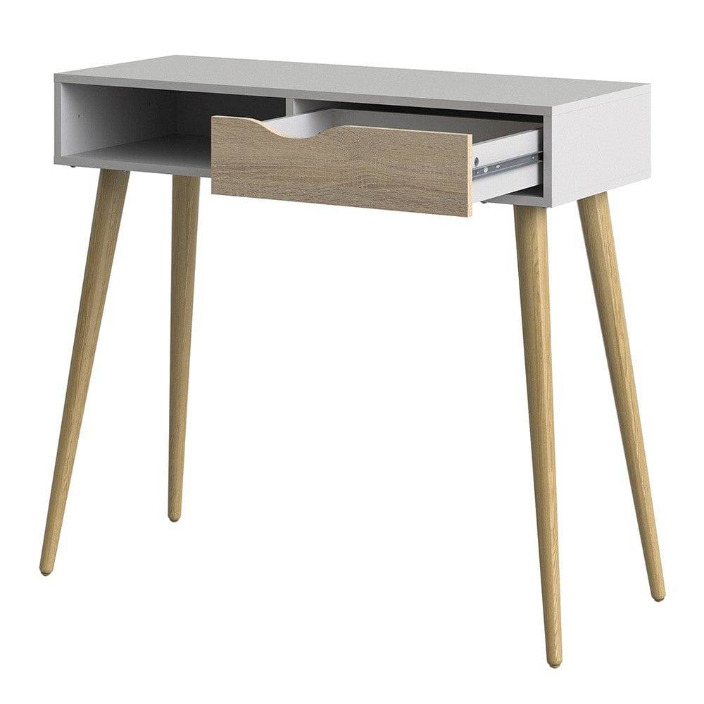 Oslo Console Table 1 Drawer 1 Shelf in White and Oak - Price Crash Furniture