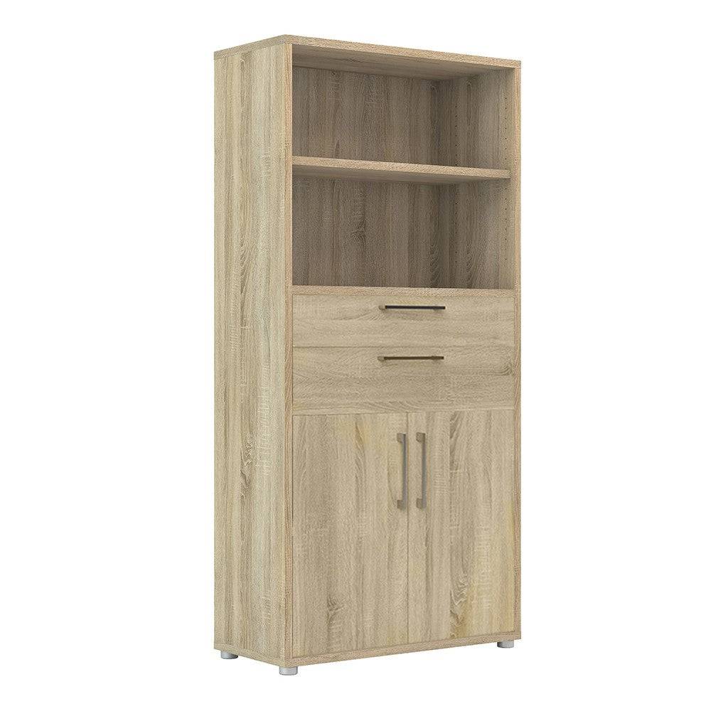 Prima Bookcase 4 Shelves with 2 Drawers and 2 Doors in Oak - Price Crash Furniture