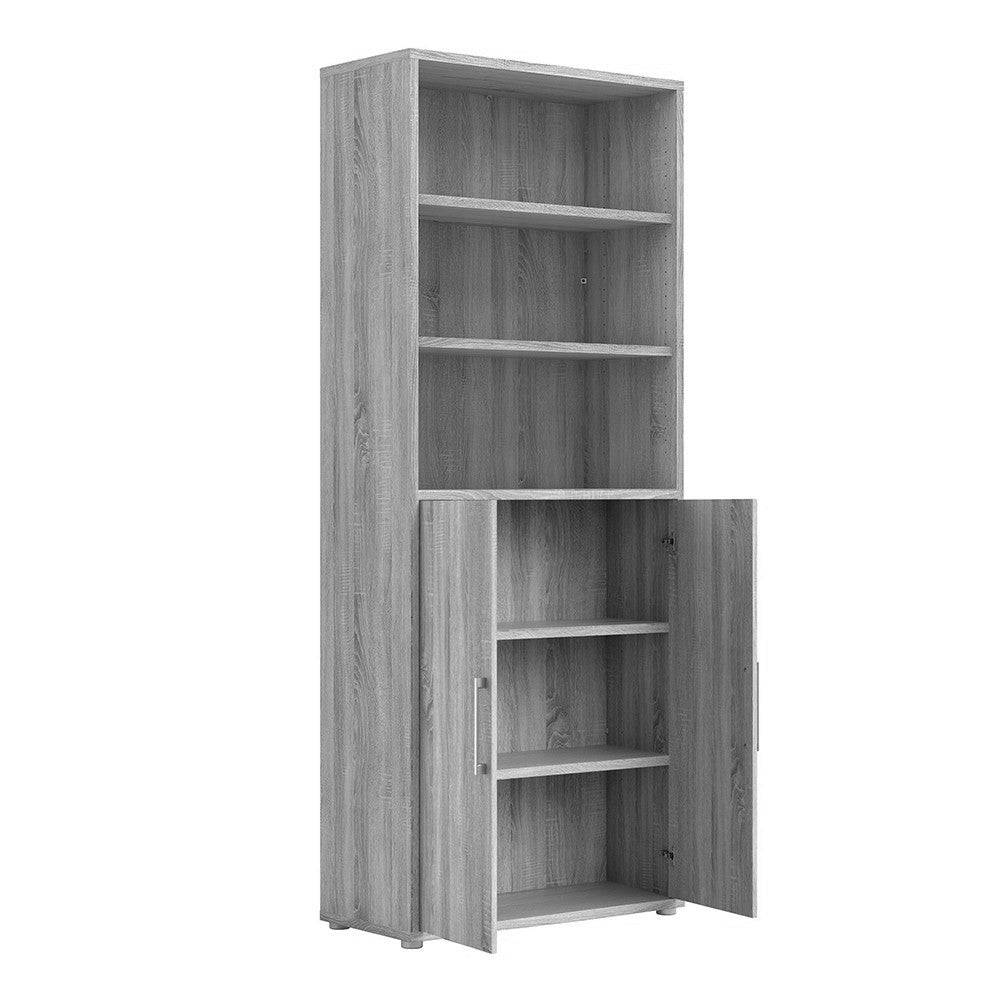 Prima Bookcase 5 Shelves with 2 Doors in Black Woodgrain - Price Crash Furniture