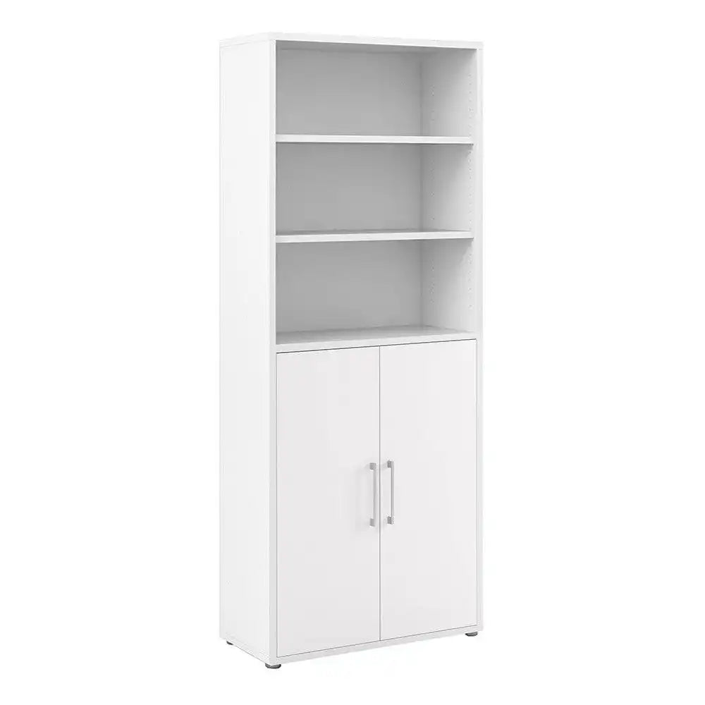 Prima Bookcase 5 Shelves with 2 Doors in White - Price Crash Furniture