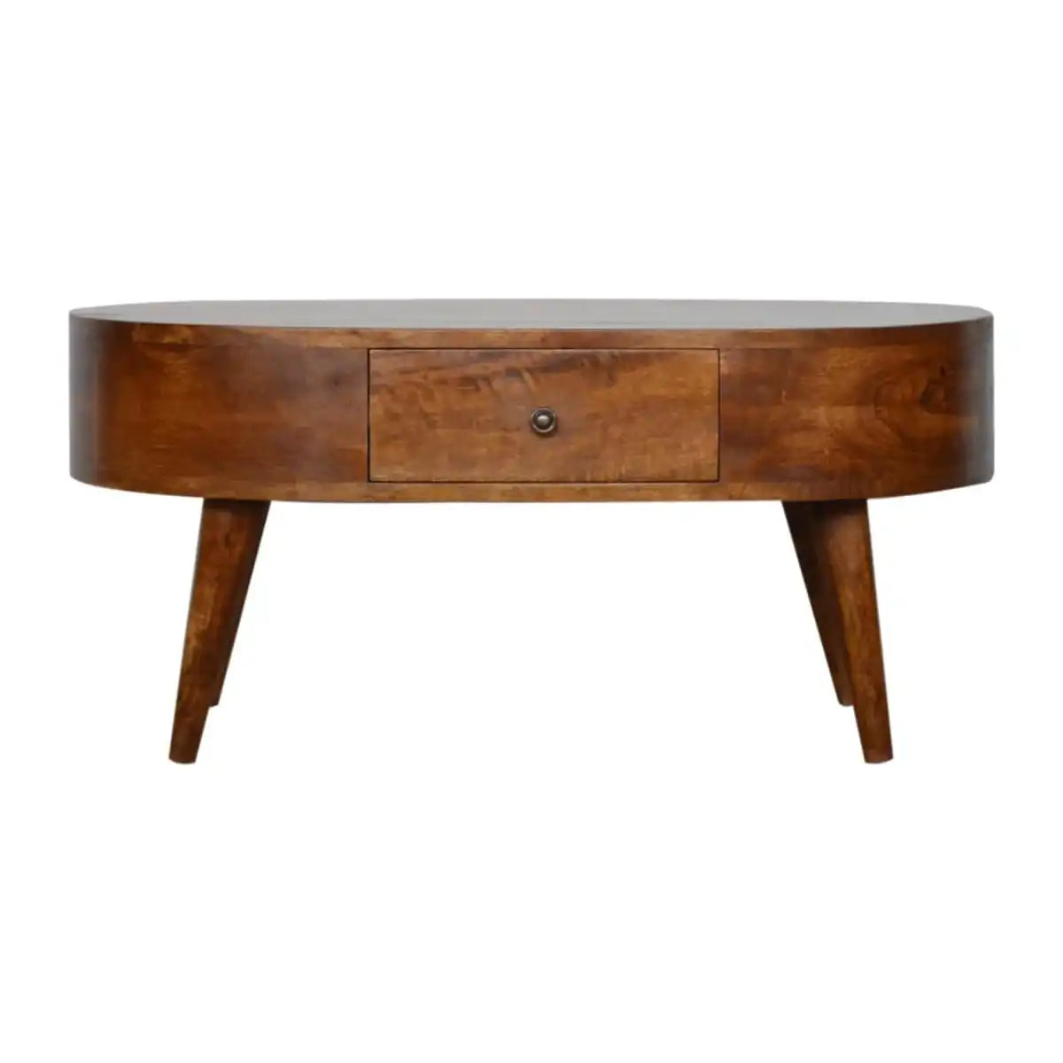 Rounded 2 Drawer Coffee Table in Chestnut-effect Solid Mango Wood - Price Crash Furniture