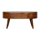 Rounded 2 Drawer Coffee Table in Chestnut-effect Solid Mango Wood - Price Crash Furniture
