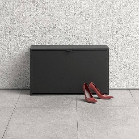 Shoe Cabinet: 1 compartment with 2 layers in Matte Black - Price Crash Furniture