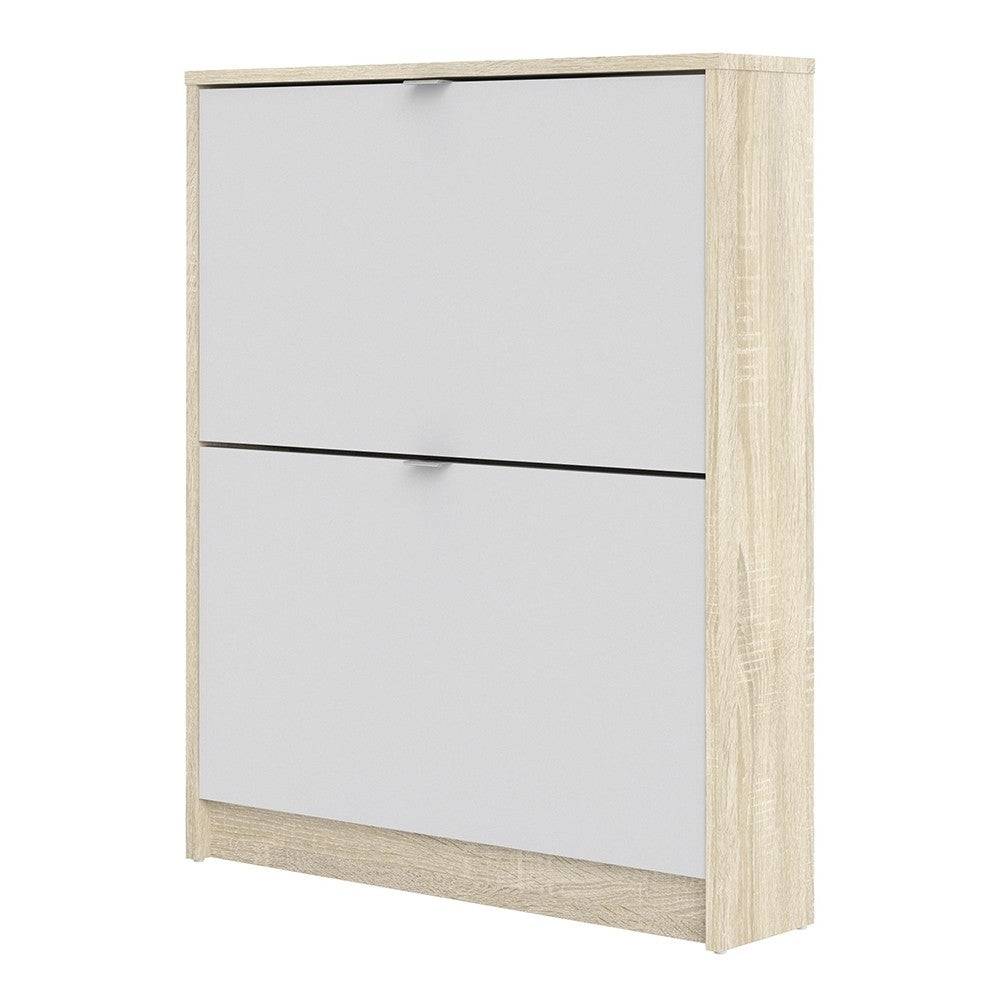 Shoe Cabinet: 2 compartments with 1 layer in Oak & White - Price Crash Furniture
