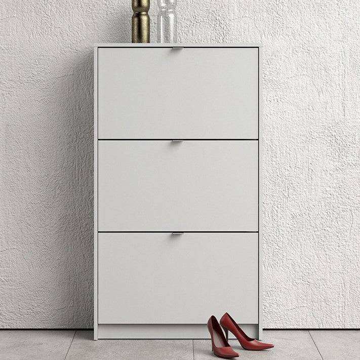 Shoe Cabinet: 2 compartments with 2 layers in Oak & White - Price Crash Furniture