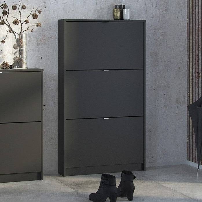 Shoe Cabinet: 3 compartments with 1 layer in Matte Black - Price Crash Furniture