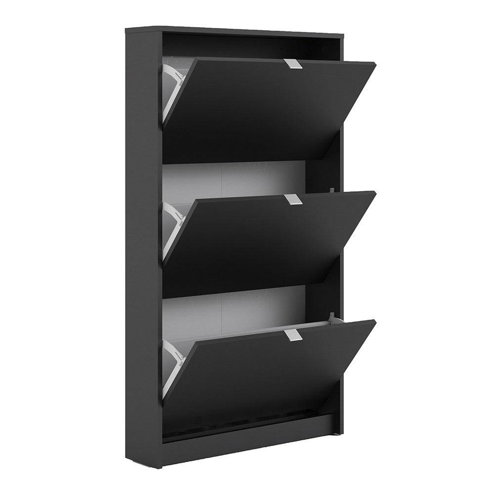 Shoe Cabinet: 3 compartments with 1 layer in Matte Black - Price Crash Furniture